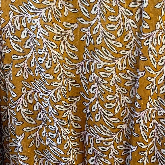MINKPINK Mustard Leaf Print Smocked Dress - Size Large - Picture 2 of 4